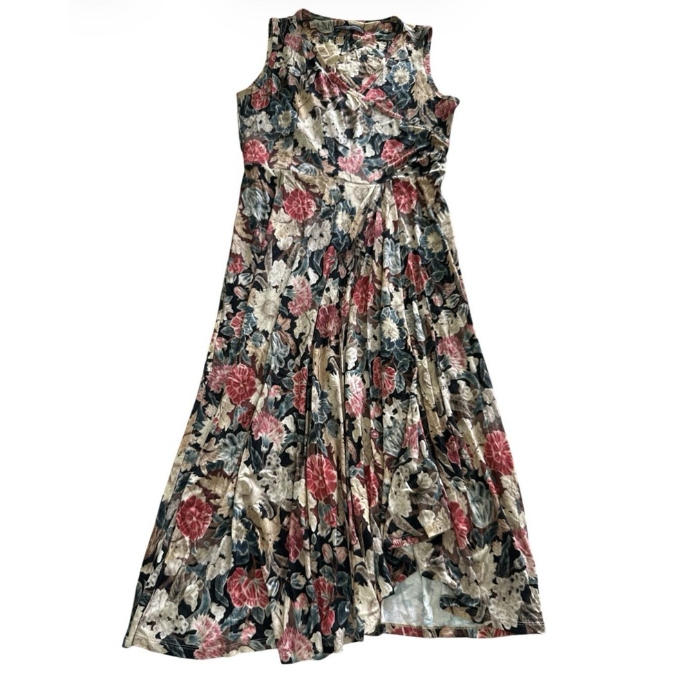 Peruvian Connection Dress Medium Pink White Floral Print Faux Wrap‎ Pima cotton